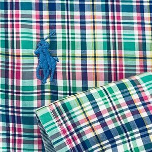 Ralph Lauren Size 2XB Men's Shirt Oxford Plaid Button Green Pastel Plaid Long Sl